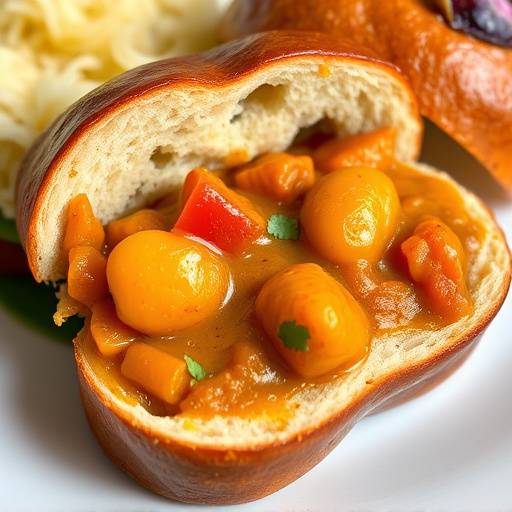 Image of Bunny Chow, a hollowed-out loaf of bread filled with a delicious curry, such as bean or mutton