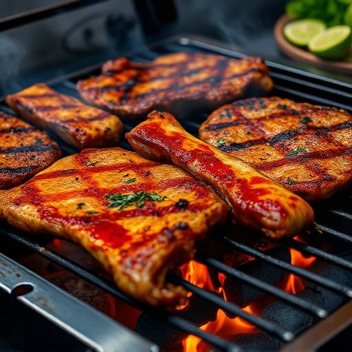Various cuts of meat on a grill, indicating braai and grilling recipes.